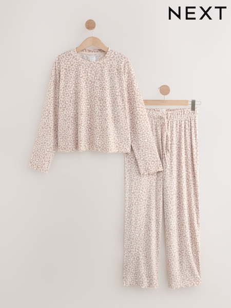 Neutral Animal Textured Supersoft Long Sleeve Pyjamas (W23188) | £30