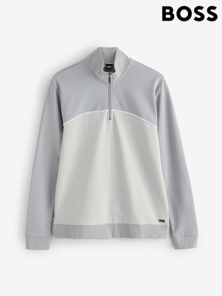 BOSS Grey Tracksuit Contrast Detail Quarter Zip Sweat Top Jumper (W23225) | £99