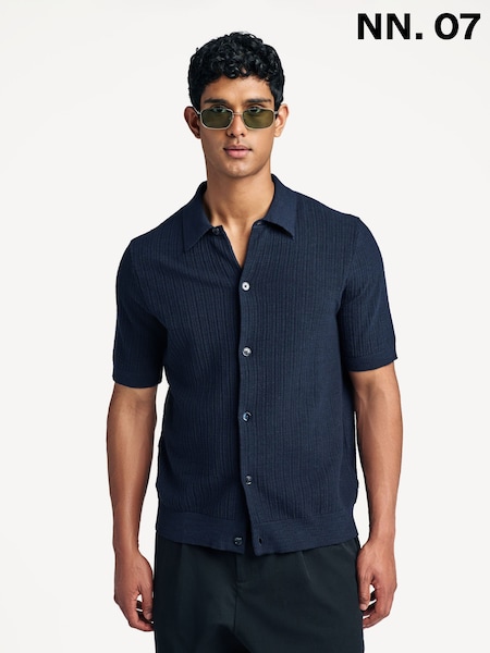 NN.07 Blue Nolan Button Through Knit Short Sleeve Shirt (W23265) | £160