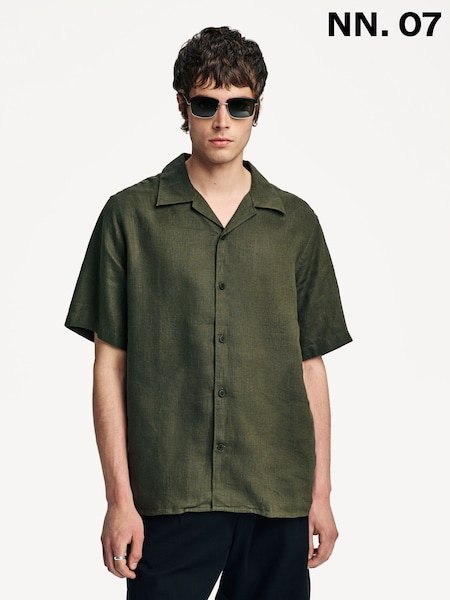 NN.07 Green Julio Camp Collar Linen Short Sleeve Shirt (W23269) | £125