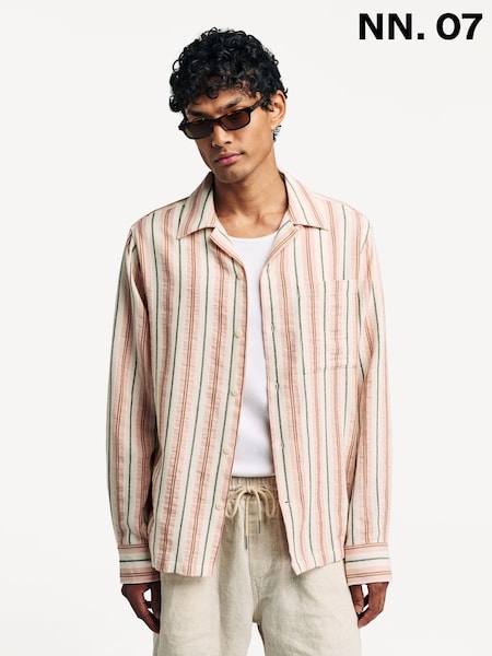 NN.07 Natural Julio Open Collar Long Sleeve Stripe Shirt (W23278) | £200