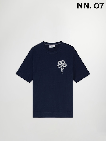 NN.07 Blue Pedro Embroidered Flower T-Shirt (W23280) | £85