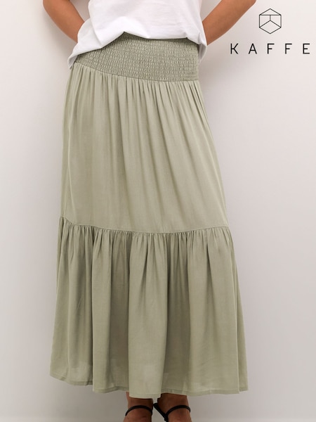 Kaffe Green KAmaxi High Waisted Smock Maxi Skirt (W23296) | £60