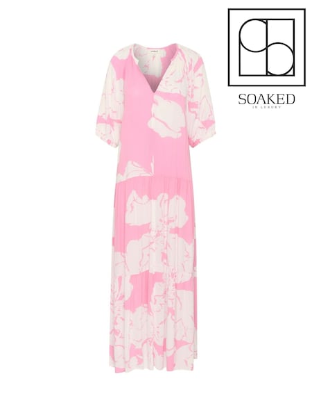 Soaked in Luxury Pink SLZaya Short Sleeve Flowy Maxi Dress (W23318) | £75