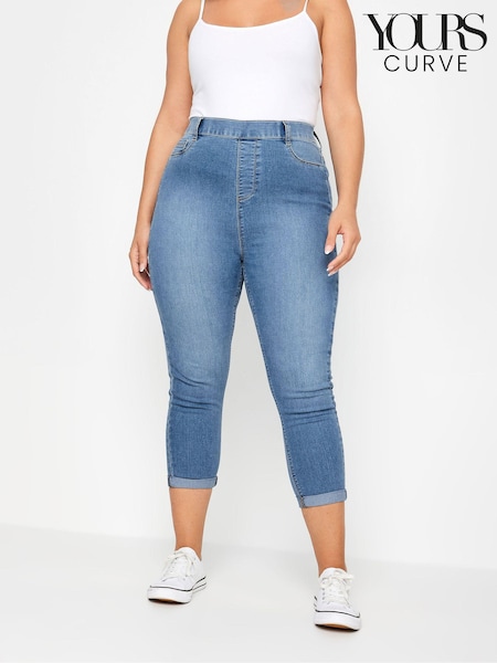 Yours Curve Light Blue Grace Cropped Turn Up Jeggings (W23377) | £27
