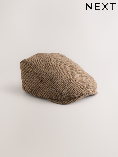 Brown Check Harris Tweed Flat Cap (W23382) | £50