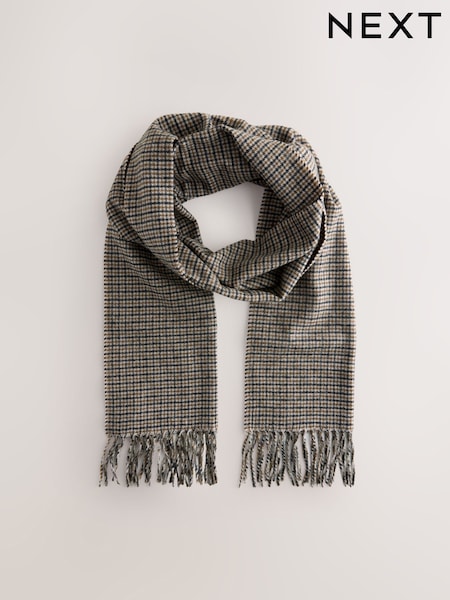 Neutral Brown Check Print Scarf (W23518) | £22