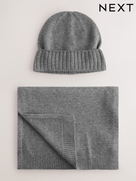 Grey Scarf And Beanie Matching Set (W23552) | £26