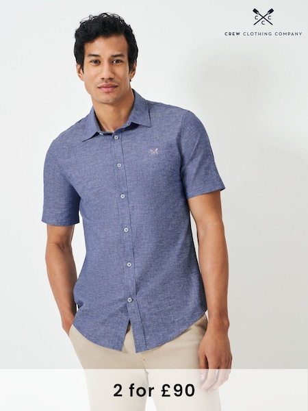 Crew Clothing Blue Short Sleeve Linen Shirt (W23596) | £59