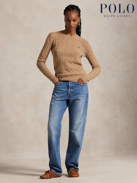 Polo Ralph Lauren Brown Julianna Long Sleeve Cable Knit Jumper (W23688) | £225