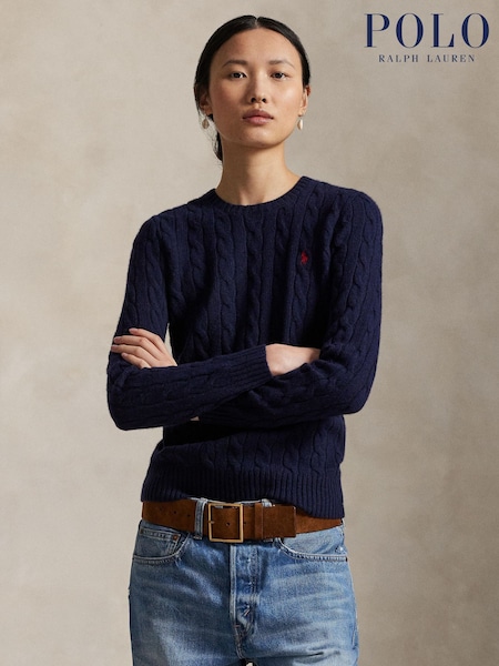 Polo Ralph Lauren Navy Julianna Long Sleeve Cable Knit Jumper (W23717) | £225