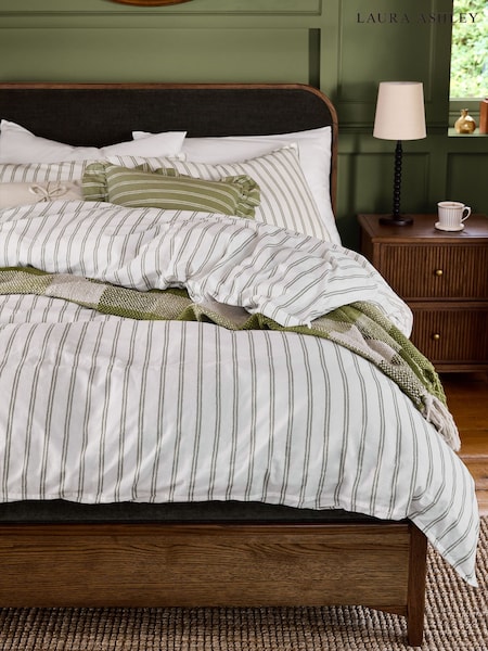Laura Ashley Green Henley Stripe 100% Cotton Duvet Cover and Pillowcase Set (W23728) | £40 - £75