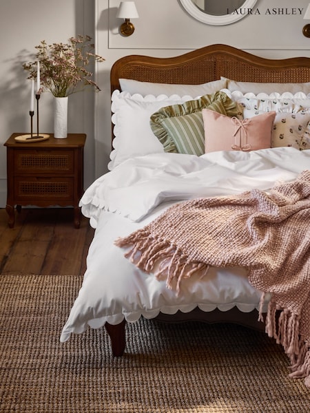 Laura Ashley White Scallop 200 Thread Count Duvet Cover and Pillowcase Set (W23735) | £65 - £100