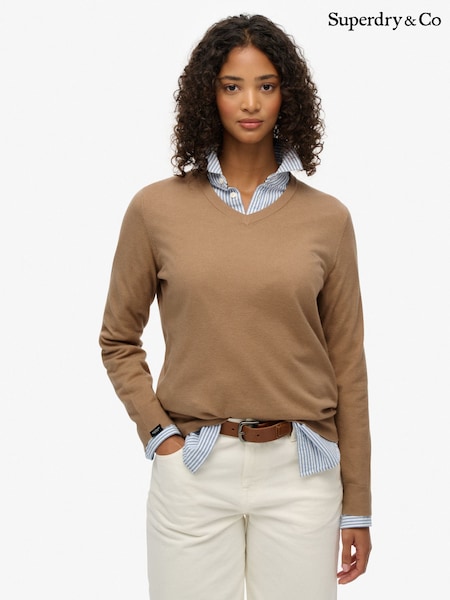 Superdry Brown Classic V-Neck Jumper (W23742) | £45