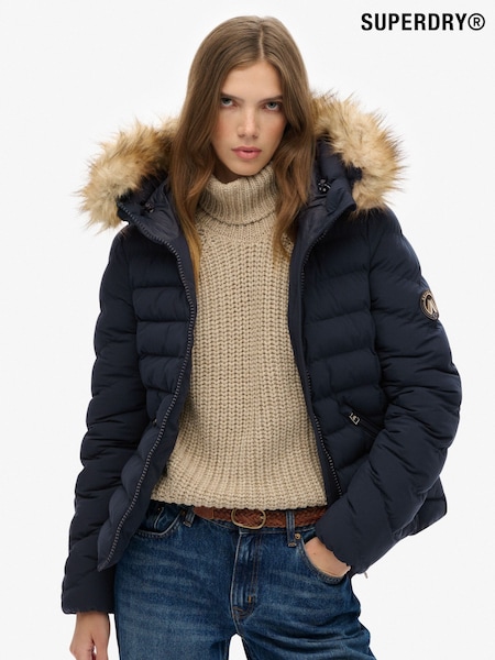 Superdry Blue Fuji Faux Fur Hood Padded Jacket (W23791) | £100