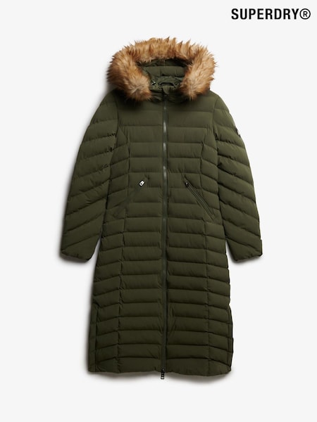 Superdry Green Fuji Faux Fur Hooded Longline Coat (W23795) | £120