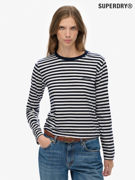 Superdry Blue Essential Logo Stripe Long Sleeve Top (W23796) | £27