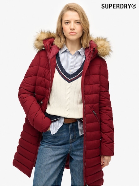 Superdry Red Fuji Faux Hood Mid Length Jacket (W23802) | £110