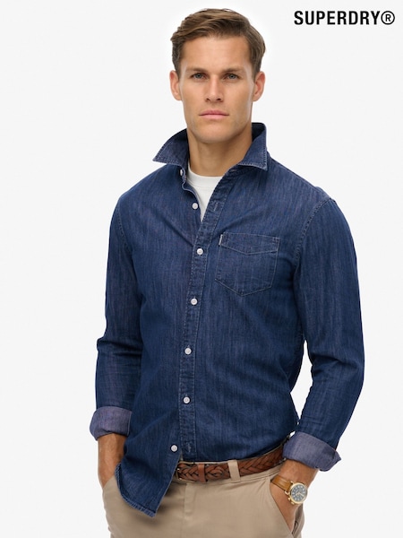Superdry Blue Essential Long Sleeve Denim Shirt (W23853) | £45