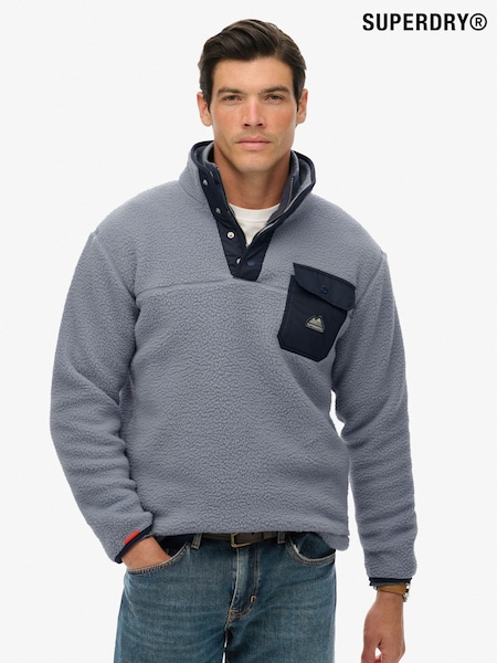 Superdry Blakish Blue Fuji Fleece Half Popper Jumper (W23855) | £60