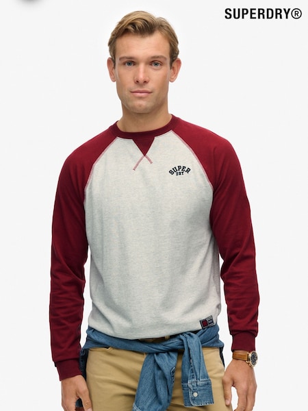 Superdry Grey Grindle/Rich Burgundy Vintage Athletic Baseball Top (W23862) | £30