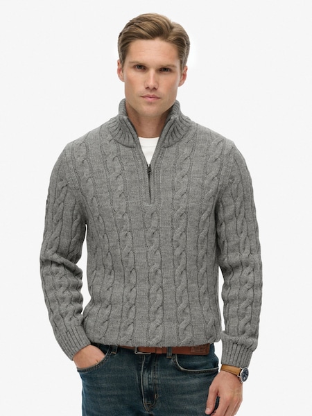 Superdry Grey Jacob Cable Knit Half Zip Jumper (W23893) | £65