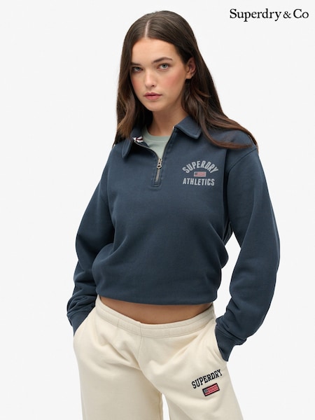 Superdry Blue Athletic Collared Half Zip Sweat Top (W23909) | £45