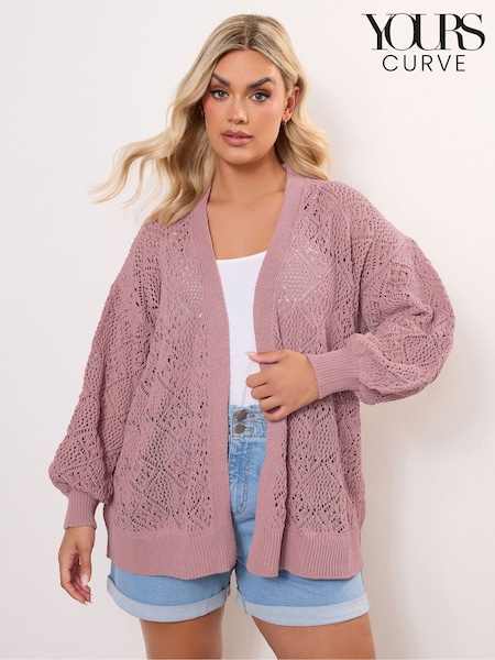 Yours Curve Pink Diamond Stitch Balloon Cardigan (W23981) | £31