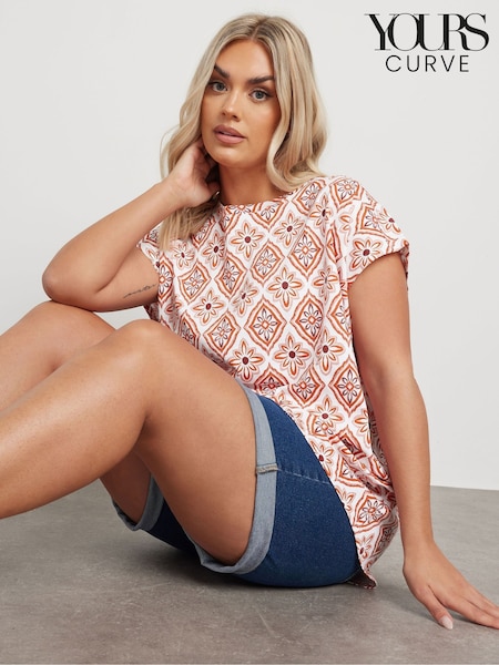 Yours Curve White/Brown Grown On 100% Cotton T-Shirt (W23984) | £20