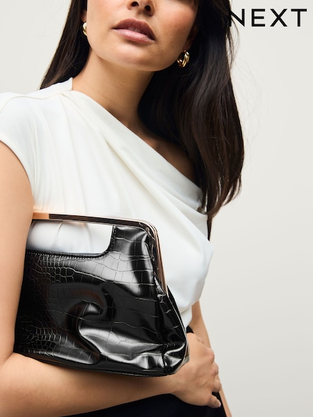 Black Croc Snap Clutch (W24068) | £26