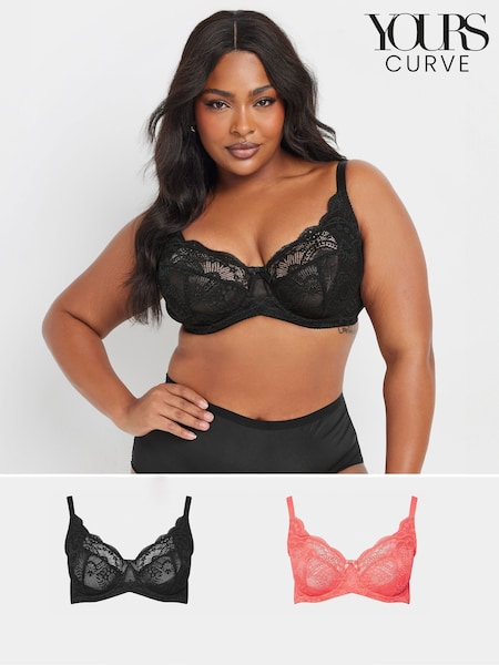 Yours Curve Pink Swirl Lace Underwired Bras 2 Pack (W24070) | £38