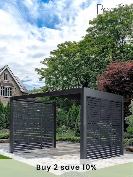 Pacific Dark Grey Electric Garden Pergola with LED and Louvre Panels (W24098) | £7,550