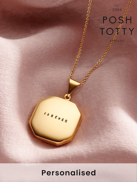 Posh Totty Designs Large Gold Tone Personalised Faceted Square Locket Necklace (W24122) | £125