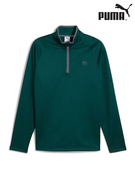 Puma Green Mens Waffle Fleece Golf Quarter-Zip Top (W24163) | £65