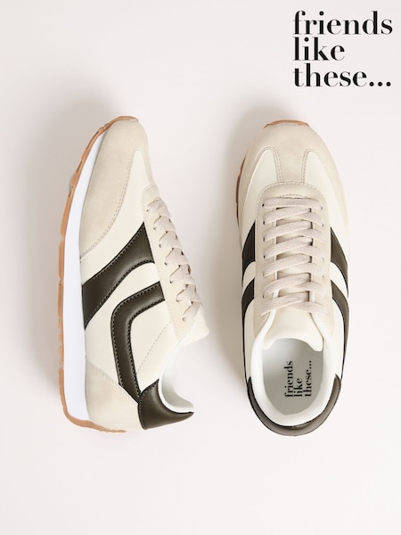 Friends Like These Cream Slim Runner Lace-Up Retro Gumsole Sports Casual Trainers (W24173) | £38