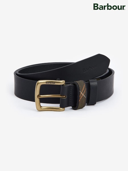 Barbour® Black Esk Leather Tartan Loop Belt (W24239) | £35