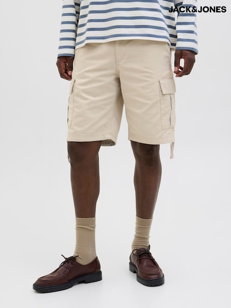 JACK & JONES Cream Relaxed Fit 100% Cotton Cargo Shorts (W24279) | £24