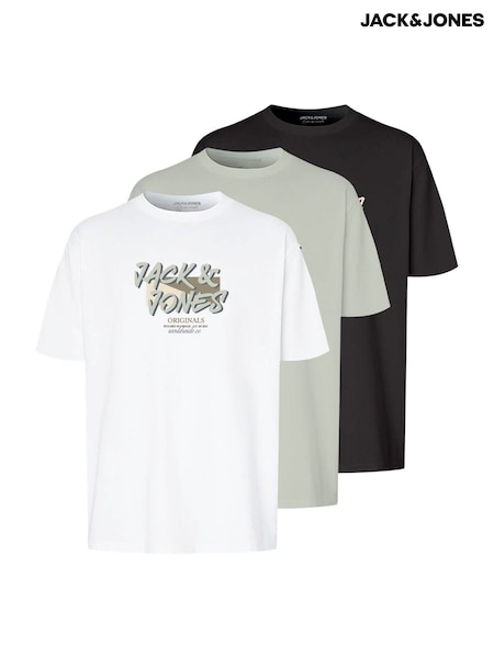 JACK & JONES White 3 Pack Printed Tee Shirts (W24281) | £28