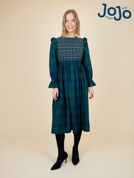 JoJo Maman Bébé Green High Neck Checked Womens Dress (W24299) | £65