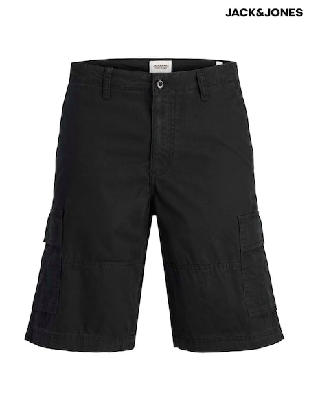 JACK & JONES Black Relaxed Fit 100% Cotton Cargo Shorts (W24326) | £24