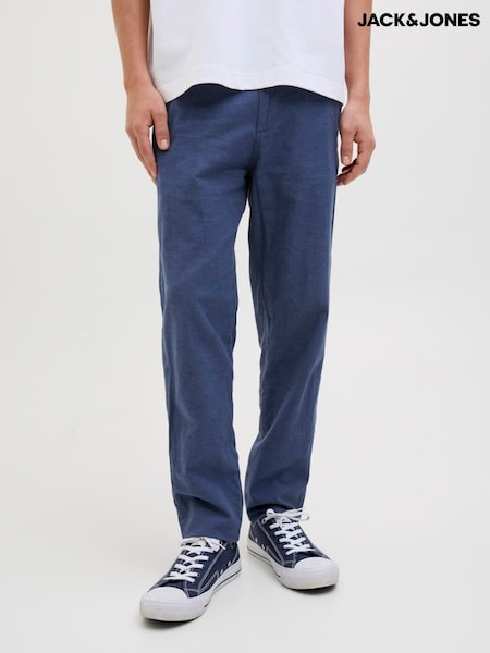 JACK & JONES Blue Linen Blend Tapered Fit Chino Trousers (W24328) | £40