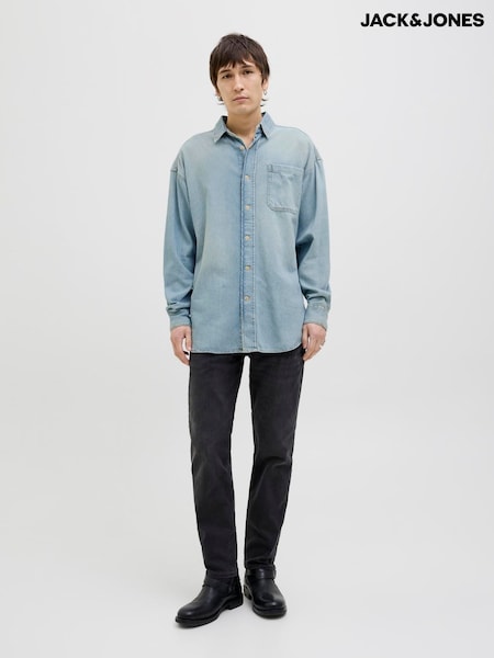 JACK & JONES Blue Washed Denim Long Sleeve 100% Cotton Shirt (W24331) | £35