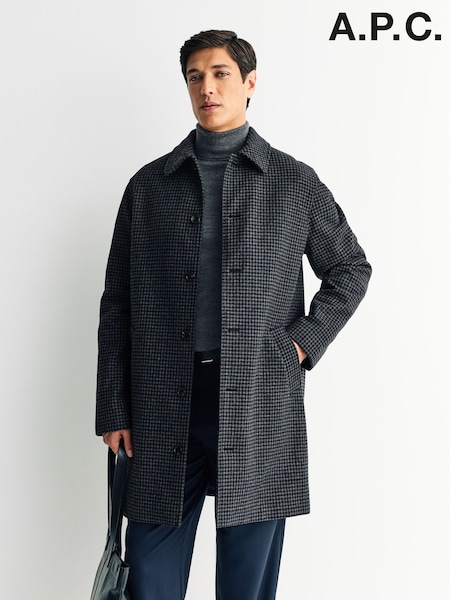 A.P.C. Black Paul Collared Rain Coat (W24353) | £590