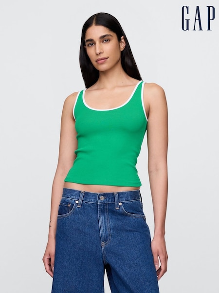 Gap Green Modern Cotton-Modal Scoop Neck Cropped Vest (W24369) | £12