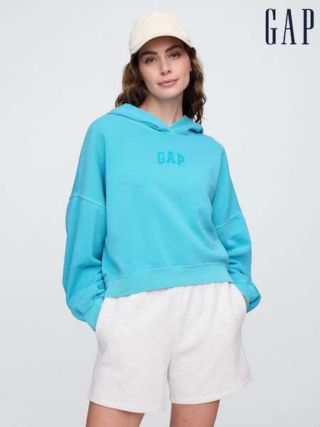Gap Blue Neon Relaxed Mini-Logo Cropped Hoodie (W24370) | £35