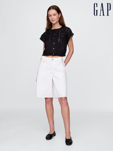 Gap Black Cropped Ruffle Pintuck Top (W24382) | £40