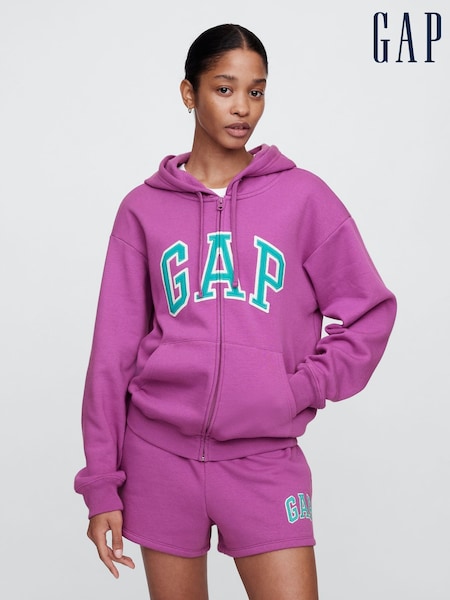 Gap Purple Zip Up Relaxed Logo Hoodie (W24386) | £40