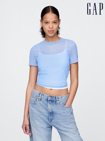 Gap Blue Soft Stretch Mesh Cropped T-Shirt (W24387) | £14