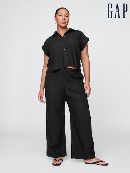 Gap Black Linen-Blend Easy Wide-Hem Trousers (W24395) | £60