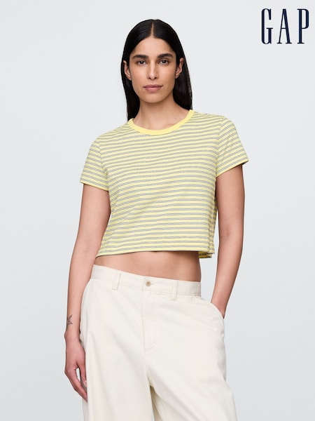 Gap Yellow/Black Stripe Cotton VintageSoft Cropped Striped T-Shirt (W24398) | £18